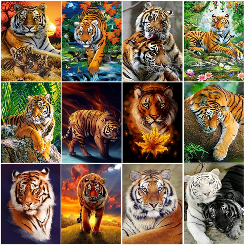 

Animals Diamond Embroidery Tiger 5D DIY Diamond Painting Full Round Drill Animals Mosaic Rhinestone Pictures Home Decor