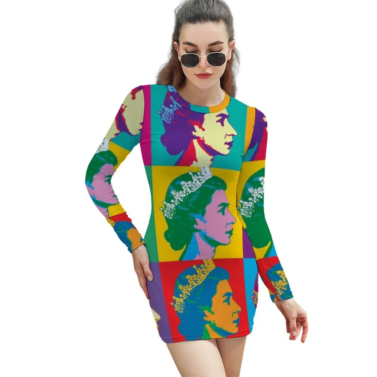 

Elizabeth II Dress Long Sleeve Long Live The Queen Basic Dresses Spring Vintage Bodycon Dress Women Pattern Oversize Clothing