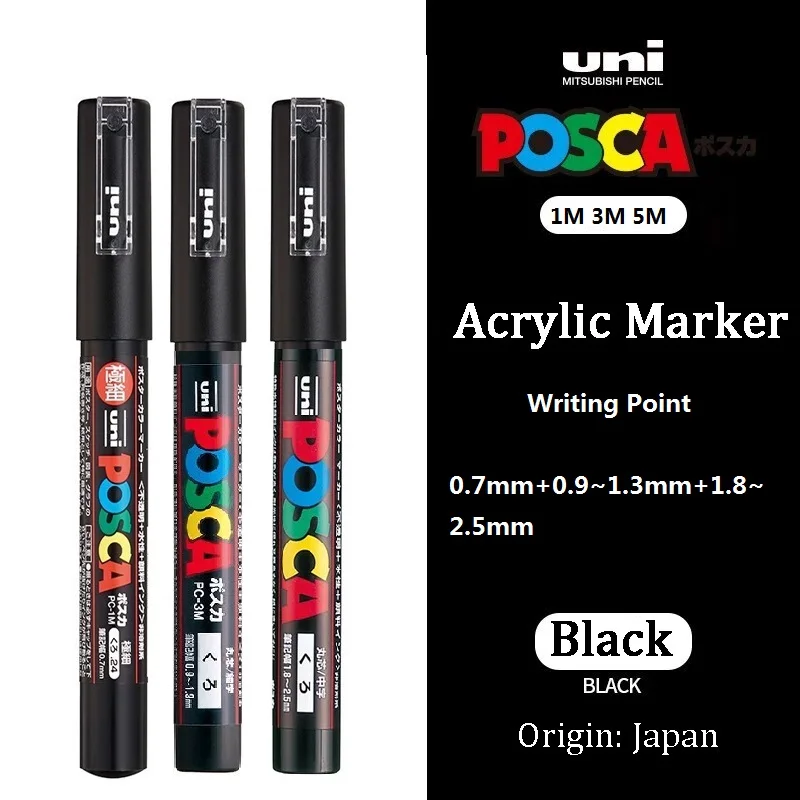 

UNI POSCA черные/белые маркеры PC-1M-3M-5M