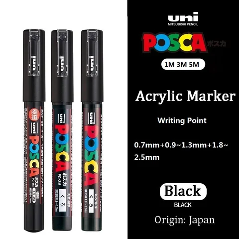 UNI POSCA черные/белые маркеры PC-1M-3M-5M