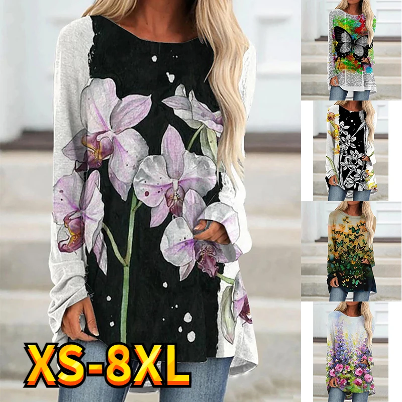 

Women's Tops T Shirt Tee Floral Painting Flower Print Active Sports Casual Daily Long Sleeve Round Neck Essential Basic XS-8XL