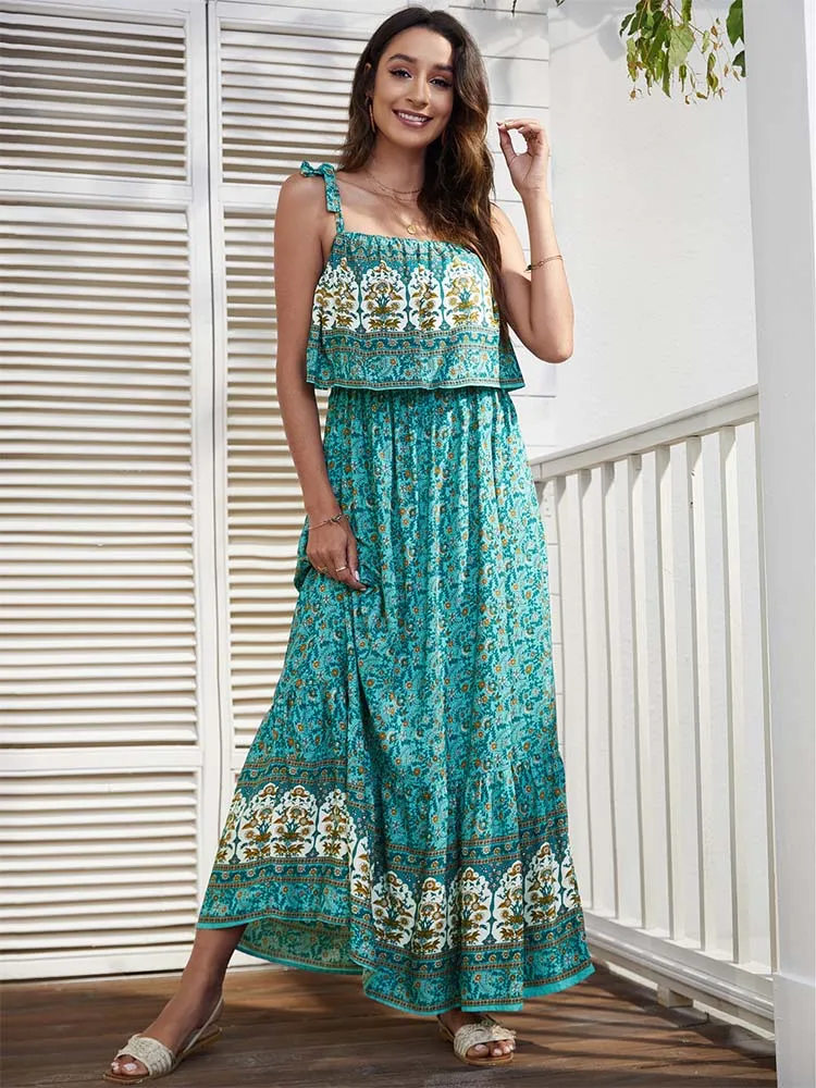 Летнее сексуальное длинное платье-комбинация с принтом для женщин модное платье