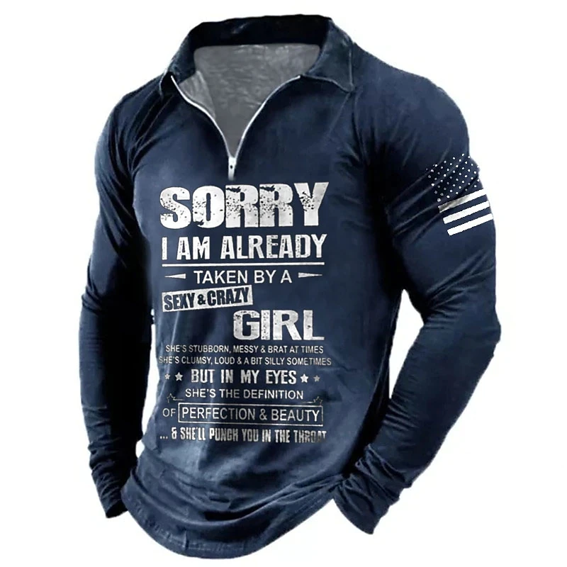 

Men's Polo Shirt Golf Shirt Letter Graphic Prints 3D Print Outdoor Street Long Sleeve Zipper Print Clothing Apparel Fashion