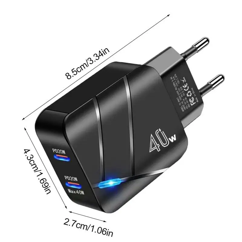 Szybka przenośna ładowarka Adapter do ładowania Przenośna typu C 40W Dwuportowa Szybkie ładowanie dla szerokiego zakresu