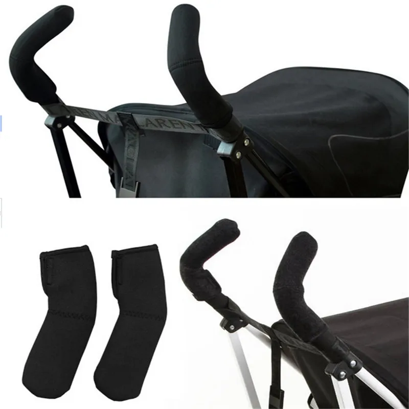 

New 1 Pair Black Neoprene Baby Stroller Grip Cover Carriages Poussette Armrests Handle Protector Cover for Stroller