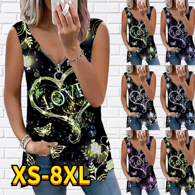 

Женский жилет 2022, Сексуальная футболка без рукавов на молнии с V-образным вырезом, уличный Модный повседневный Свободный пуловер, Женский То...