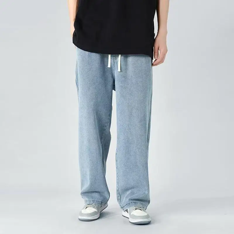 Retro Jeans Men's Spring and Autumn Straight Loose Trousers Casual Trousers Solid Colour Wide Leg Trousers