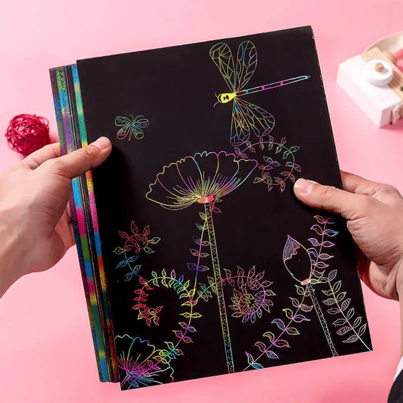 5 шт. Волшебная цветная Радужная бумага для скретч арта набор карт с трафарет