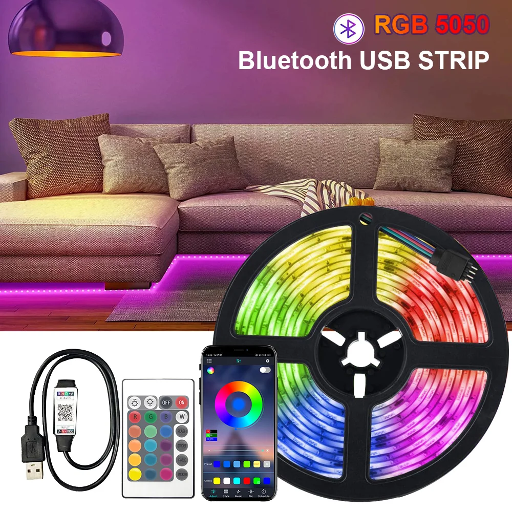 Светодиодная лента Rgb с Bluetooth-управлением 30 м 5 В 5050 |