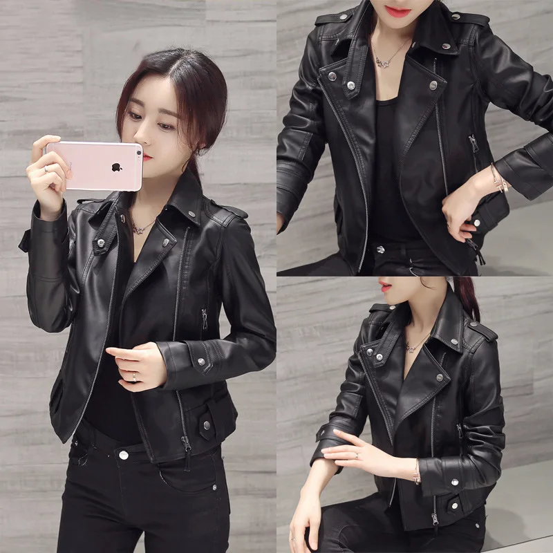 Leather Coat Women 2022 New Spring and Autumn Women's Short Slim Motorcycle Leather Jacket Female Scholar Style Korean Japan