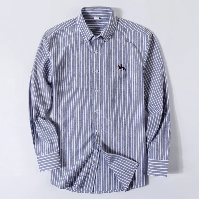 100% Cotton Oxford Plaid Solid Color Striped Shirt Tops Casual Long Sleeve Shirt Slim Fit Shirt Men Camisa Social Korean Clothes