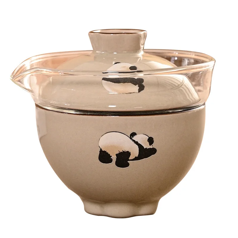 

3pcs/set Ceramic Glass Panda Make Tea Set Portable Travel Mug Outdoor Teacup Set Chinese Style Gift