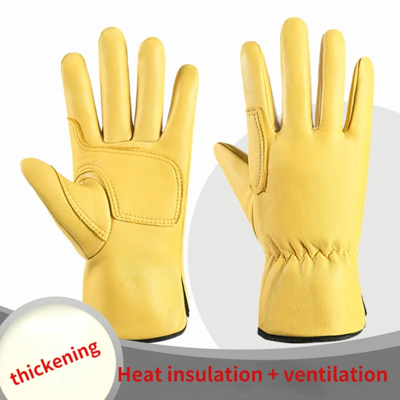 Work Gloves Leather Workers Work Welding Safety Protection Garden Sports Motorcycle Driver Wear-resistant Gloves Heat Insulation