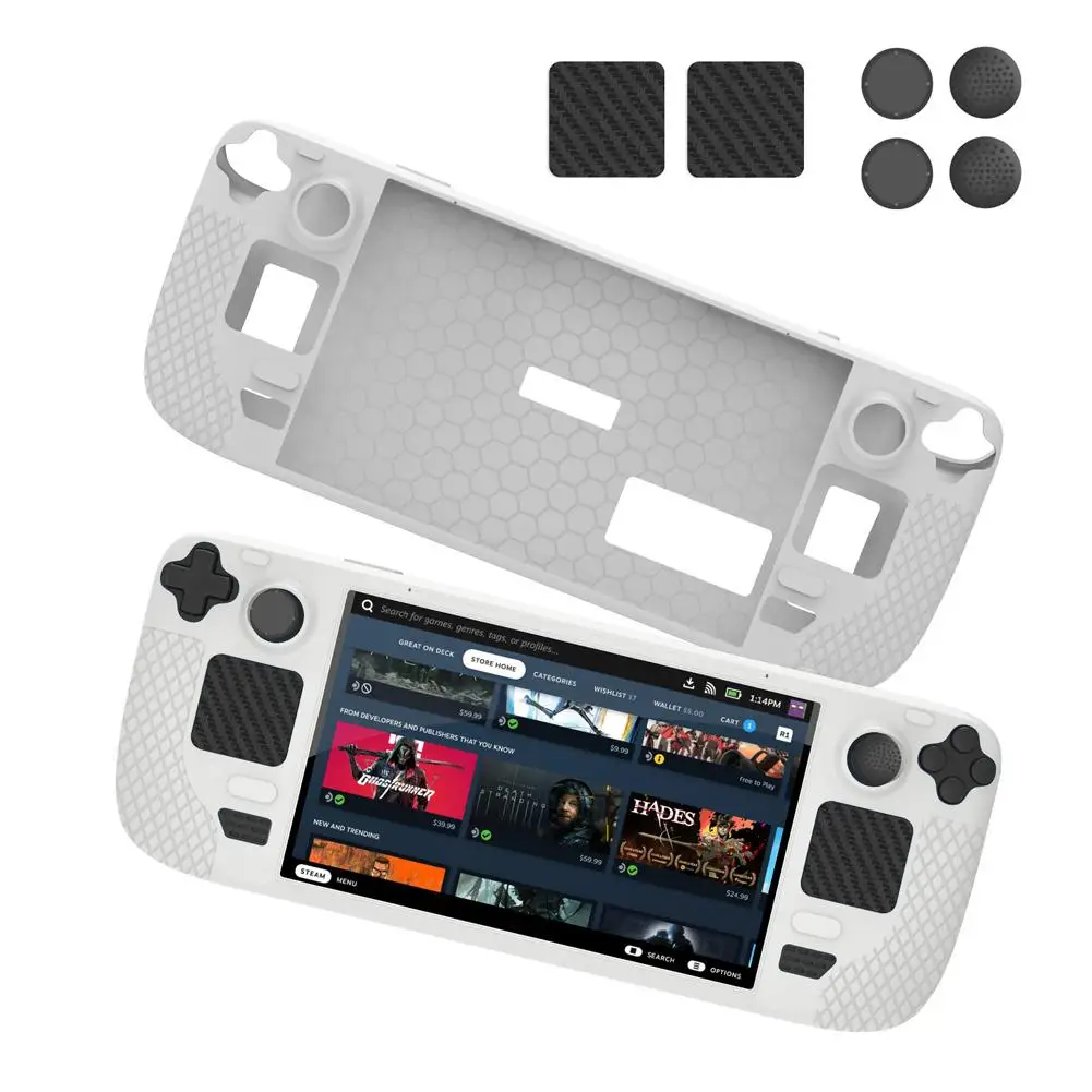 

Silicone Case Kit Non-slip Protective Cover With Rocker Cap Touchpad Sticker Compatible For Steam Deck Host