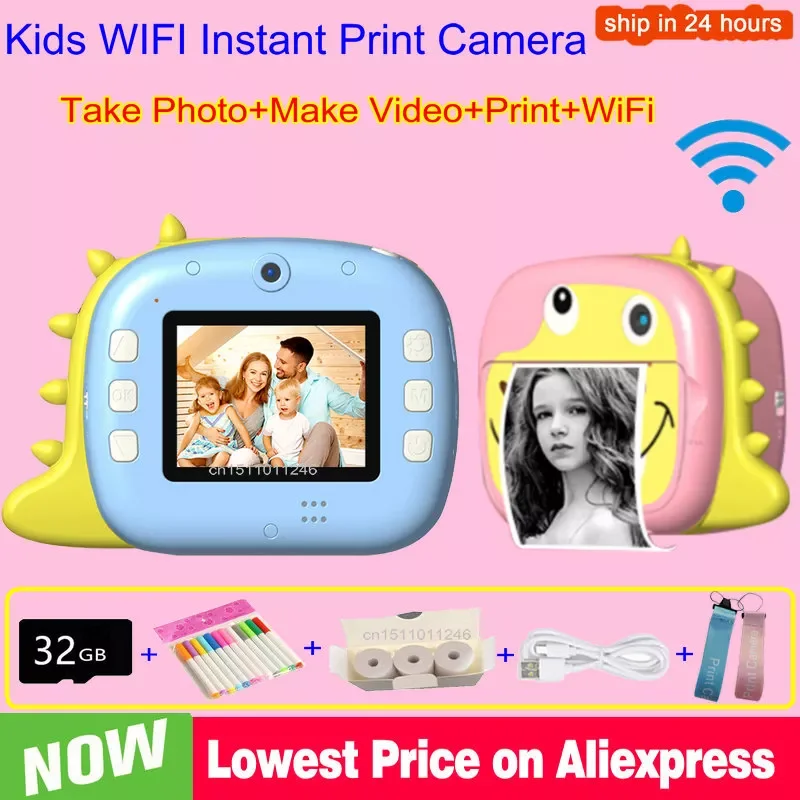 

1080P HD Kids Camera WIFI Instant Print Camera Thermal Printer Wireless WIFI Phone Printer 32GB Card Children Digital Camera Toy