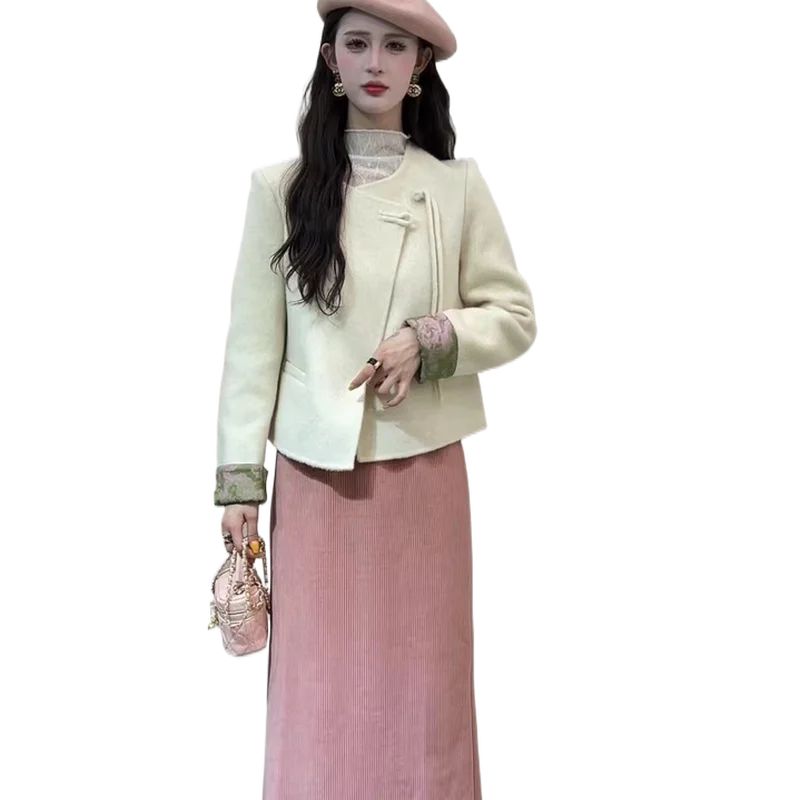 00% ультратонкое шерстяное новое китайское двустороннее короткое пальто из