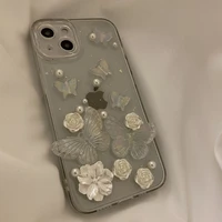 ins style pearl butterfly rose suitable for iphone13 case 12pro max apple 11 fall proof xr female