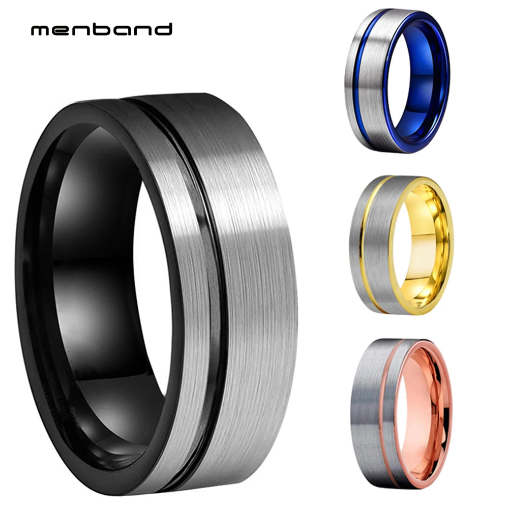 

Tungsten Carbide Wedding Band Men Women Rose Blue Ring With Offset Groove Flat Brushed Finish 6MM 8MM Comfort Fit
