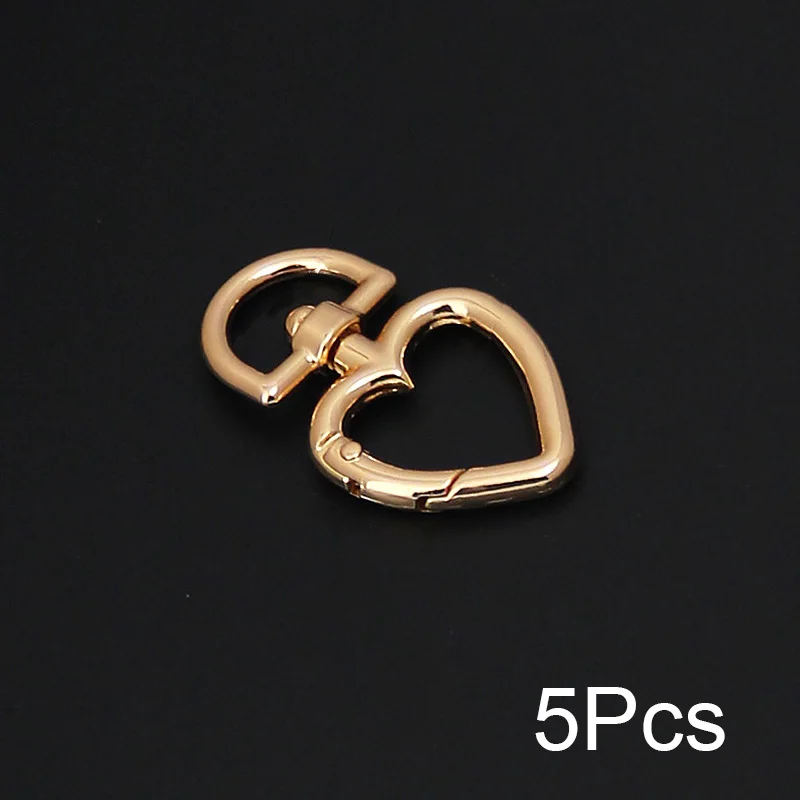 5pcs Heart Shape Spring Gate O Ring Openable Leather Handbag Belt Strap Metal Detachable Trigger Buckle Key Ring DIY Accessories
