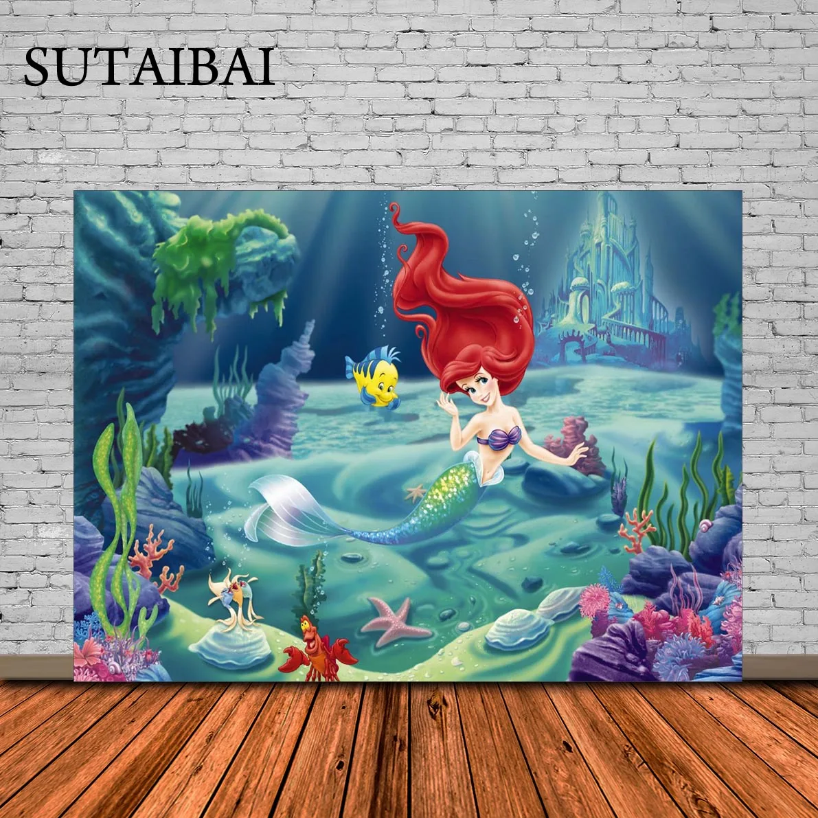 

Disney Little Mermaid Ariel Princess Pearl Wedding Castle Bubble Undersea Backdrop Girls Birthday Party Baby Shower Banner