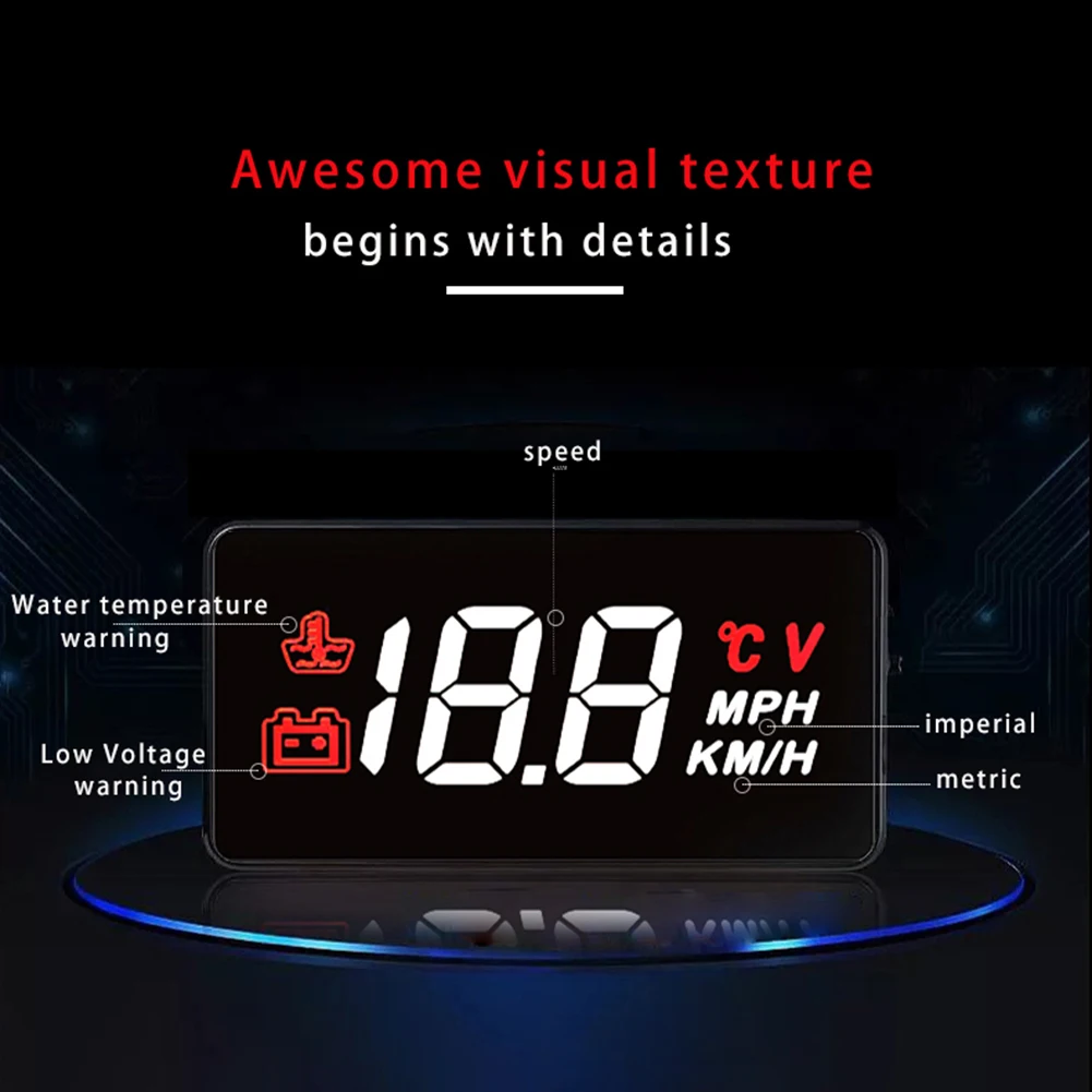 

Автомобильный дисплей OBD2, цифровой датчик скорости, GPS, HUD, Поддержка сигнализации о превышении скорости, температуре воды, пробега, Универса...