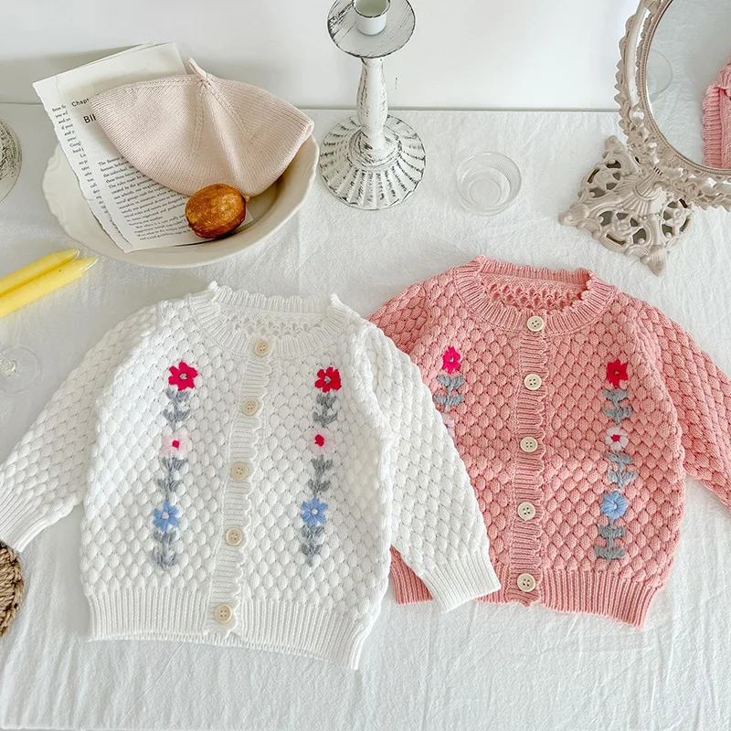 

MILANCEL 2022 Autumn Baby Sweaters Toddler Girls Cardigans Infant Flower Knitwear