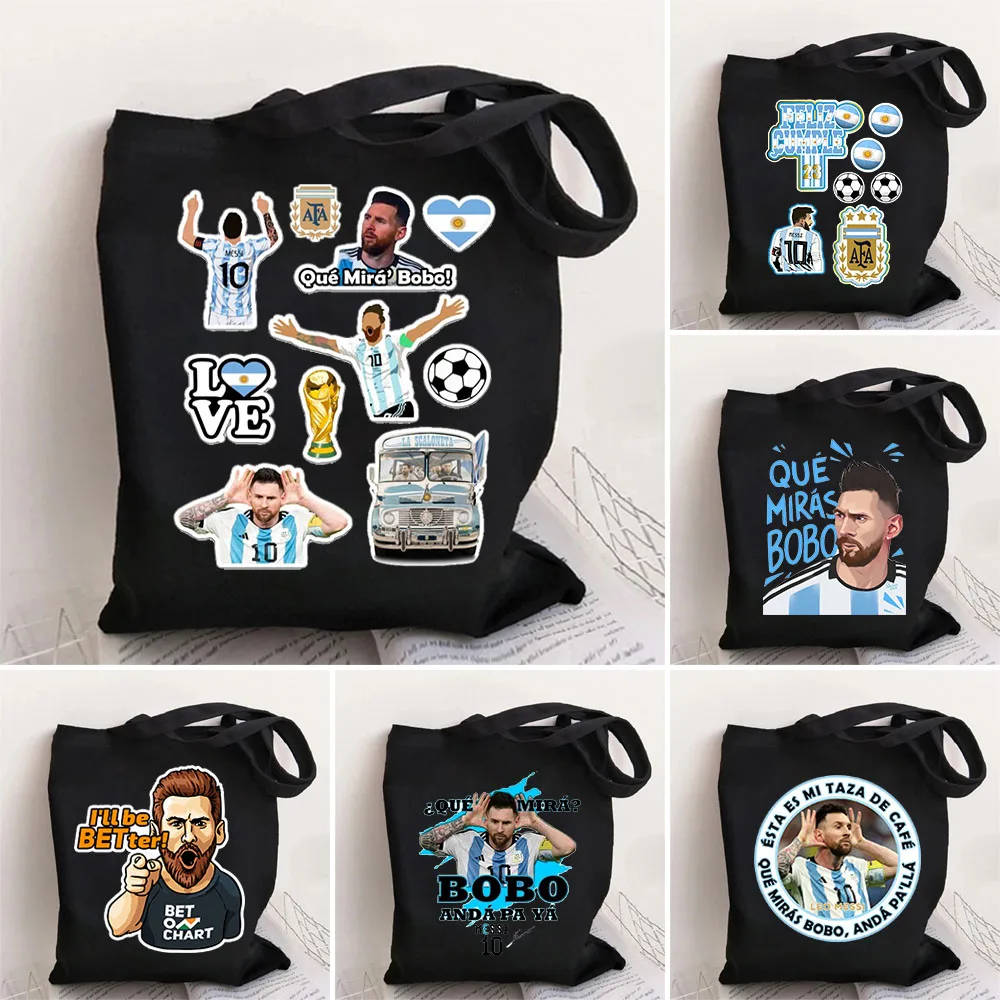 

Cartoon Messi 2023 Que Miras Bobo Argentina Fans Gift Funny Tote Bags Shopping Bag Gift Reusable Large Shoulder Handbags