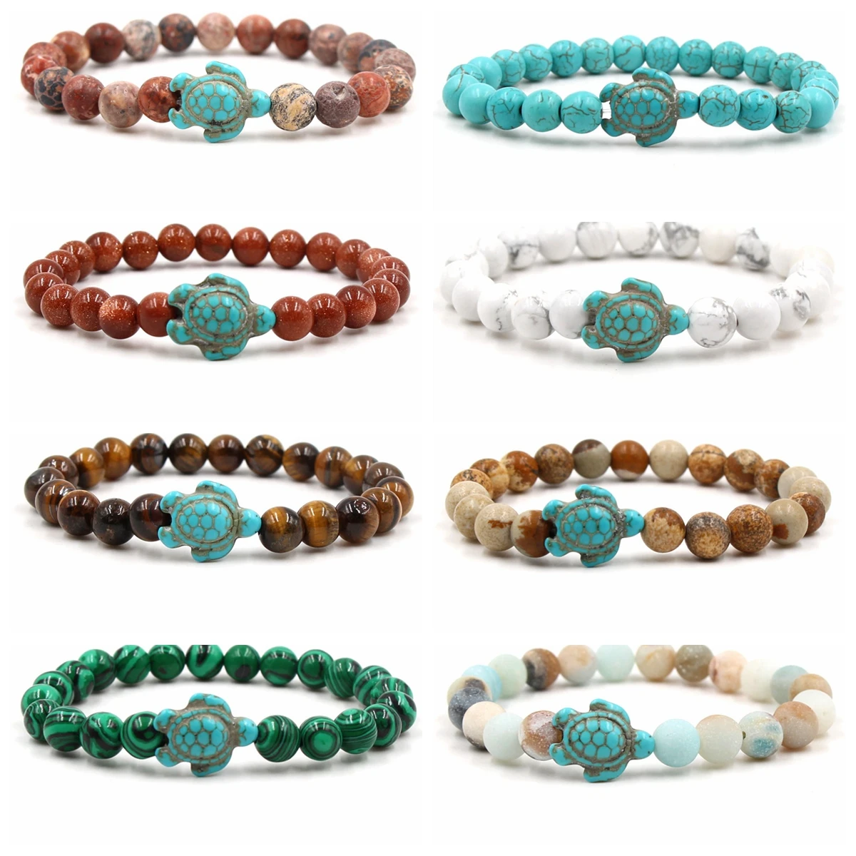 

Turquoise Turtle Gemstone Bracelets Volcanic Stone White Pine Stone Healing Chakra Yoga Bangle Jewelry for Women Men