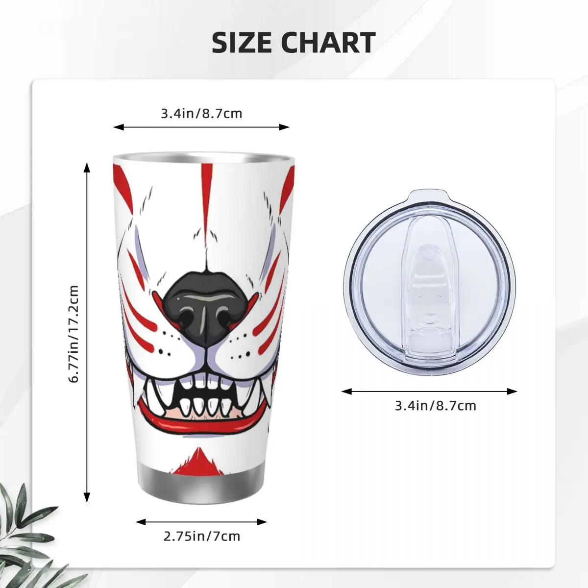 Oni Demon Kitsune Grin Tumbler вакуумная Изолированная лиса Aunumart японская Термокружка колба
