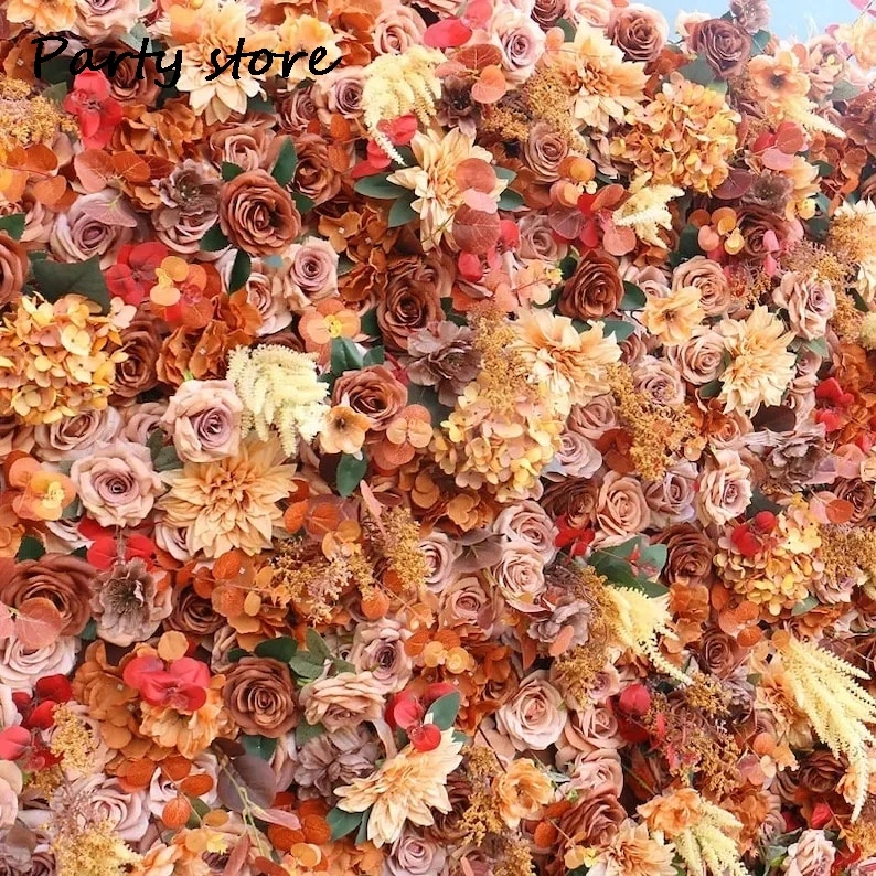 Jesienna róża Sztuczny kwiat Ściana Tło ślubne Tkanina Kwiatowa zielona roślina Okno Wyświetlacz Impreza Rekwizyty Kwiatowy rząd