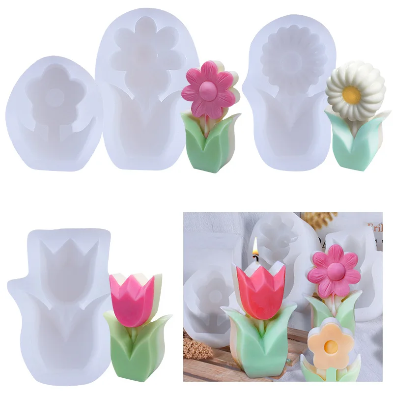 

DIY Candle Molds Flower Tulip Silicone Molds Food Grade Heat Resisting Household Molds for Soap DIY Plaster Mould for Home Decor