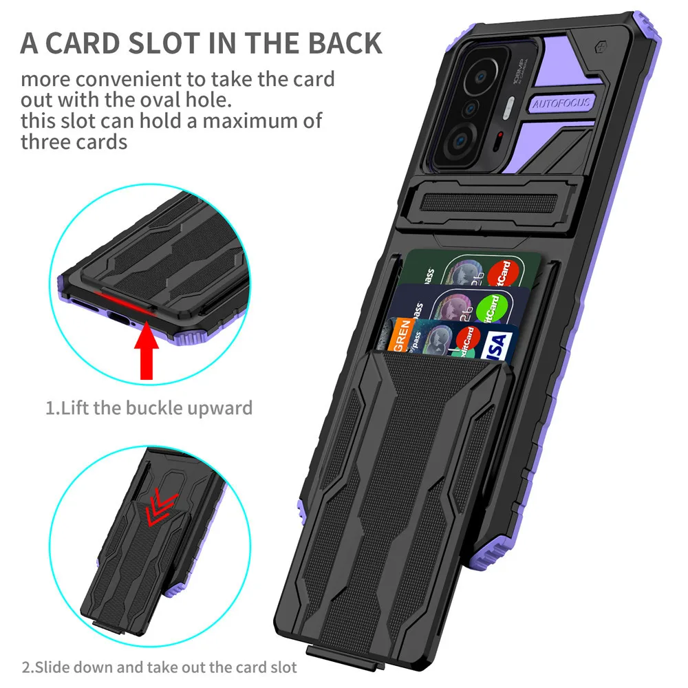 

Xiaomi 11T For Mi 11T Pro Hybrid Armor Shockproof Phone Case For Xiaomi Mi 11T Pro 11TPro Card Slot Bracket Stand Holder Cover