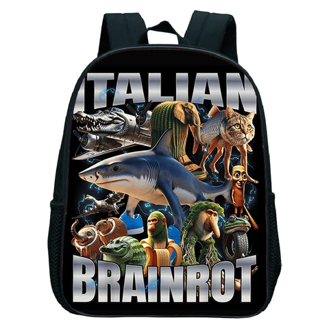 12-дюймовый итальянский рюкзак Brainrot, школьные сумки для мальчиков и девочек, забавный школьный рюкзак с героями мультфильмов для детского сада, детские ортопедические рюкзаки для детей 3-6 лет