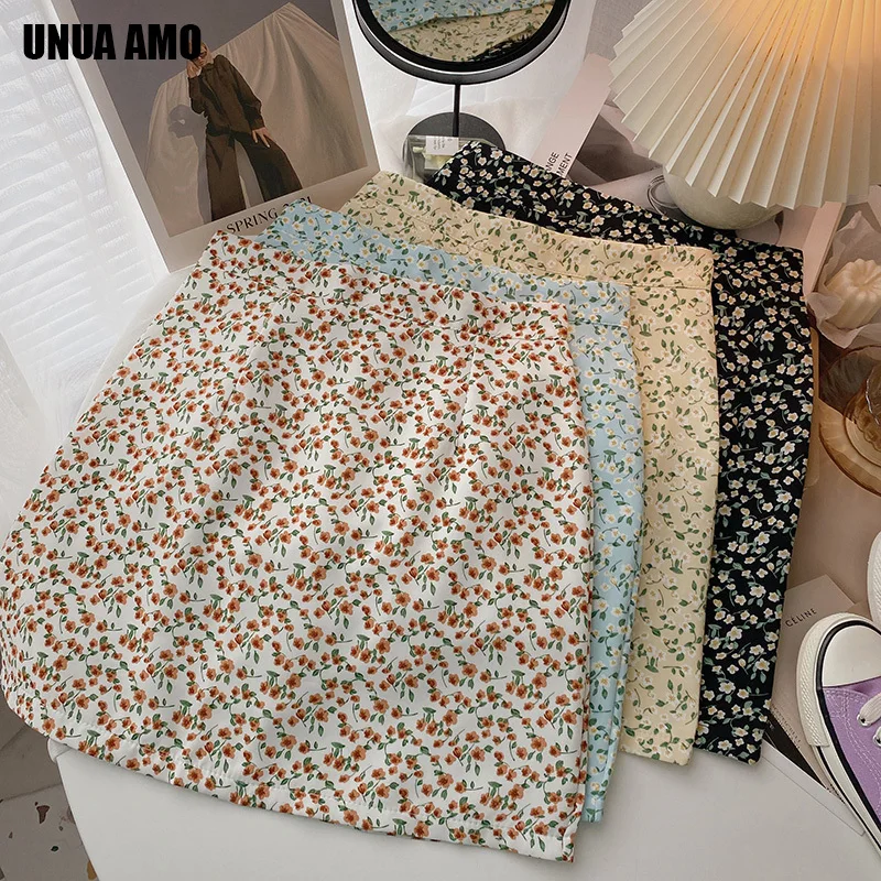 

Floral Print Mini Skirt Female 2022 Summer Korean Fashion A-line High Waist Sweet Cute Slim All-match Skirt for Women