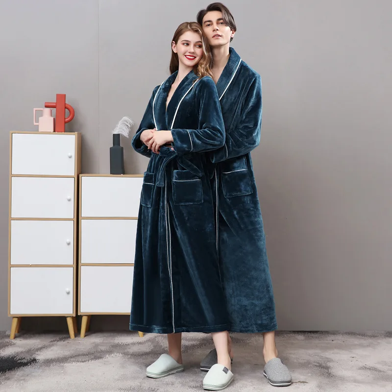 Autumn Winter Luxury Long Warm Flannel Nightgown Men Women Plus Size Robe Sleep Top Pajamas Set Fashion Tracksuit Bathrobe New