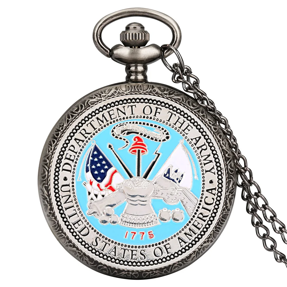 

Retro Gray United States of America Department of Army Quartz Pocket Watch Necklace Pendant Chain Souvenir Clock for Men Women