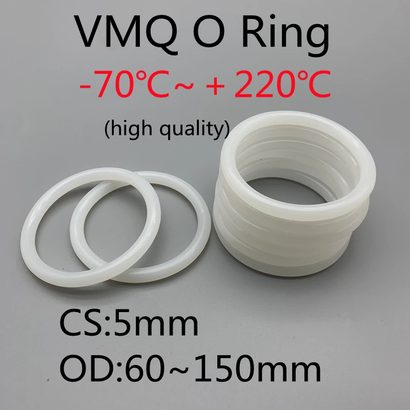 

10Pcs VMQ O Ring Sealing Gaskets CS 5mm OD 60 ~ 150mm Silicone Rubber Insulated Waterproof Washer White Nontoxi Round Shape Ring