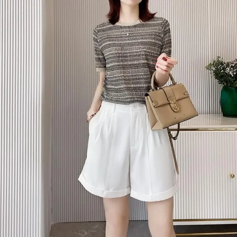 Женская футболка из ледяного шелка с короткими рукавами лето 2023 новый стиль