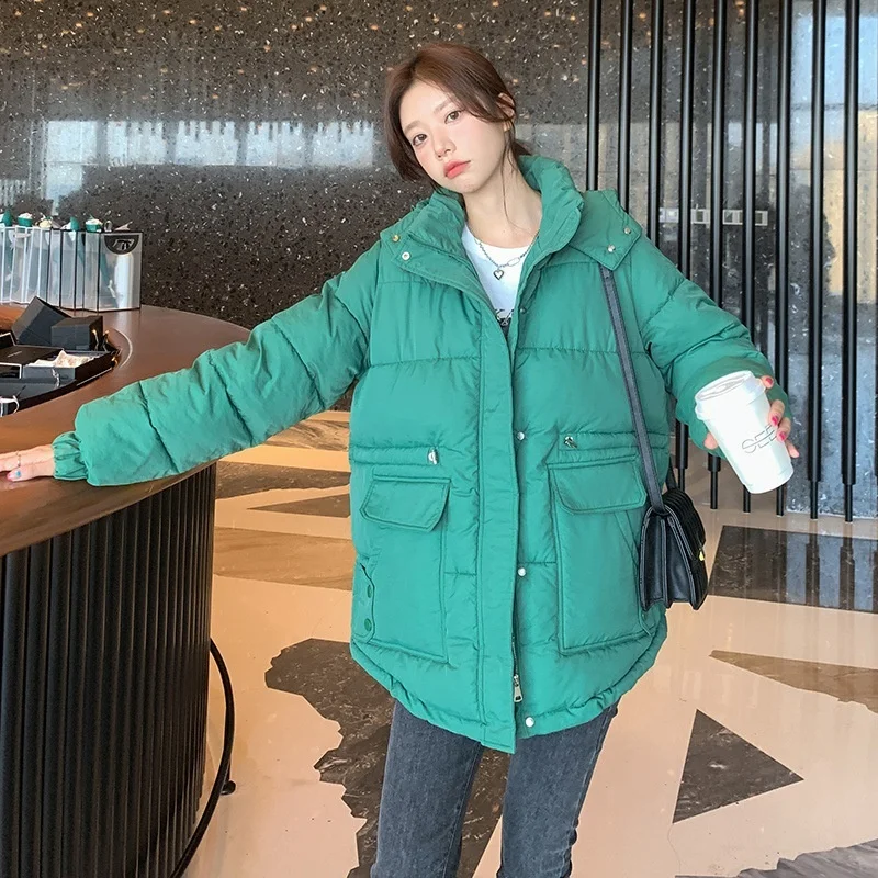 GRELLER 2022 New Women Winter Thick Hooded Down Jacket Cotton Warm Padded Parkas For Women Winter Coat Clothes Korean Style