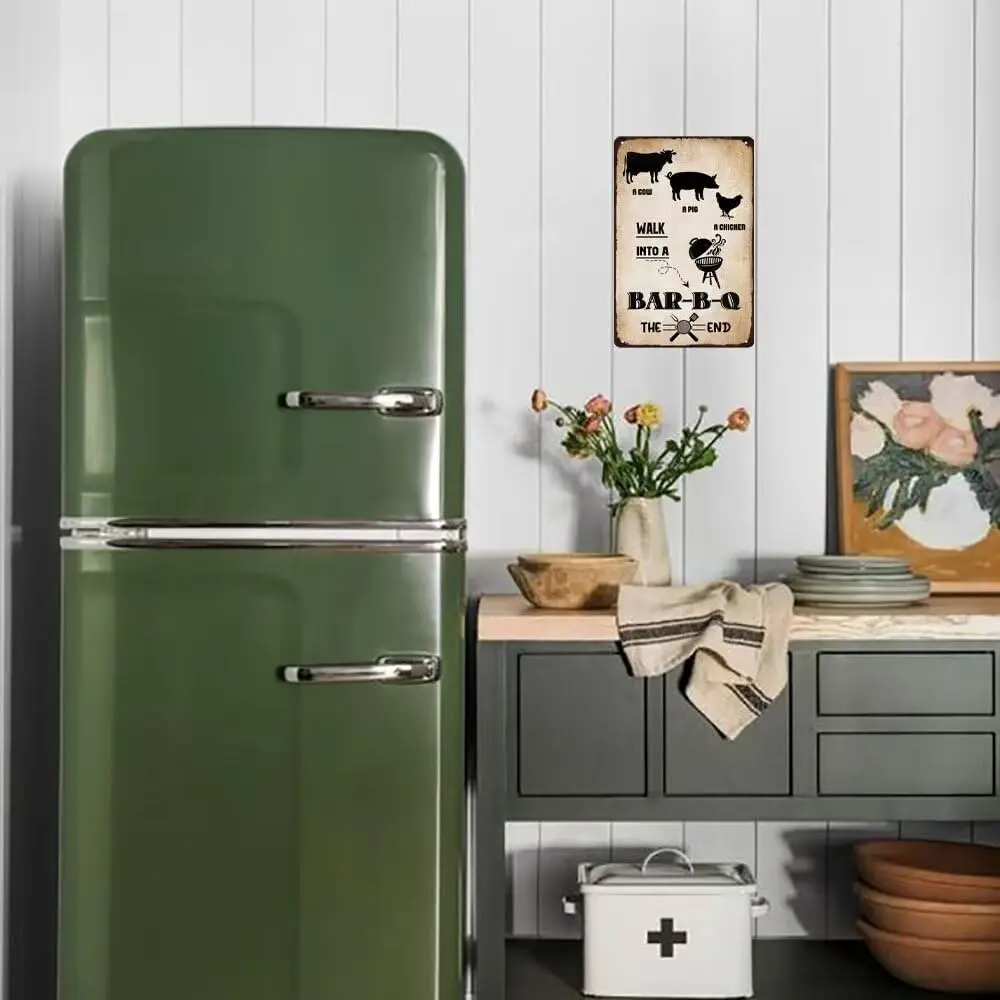 Винтажная корова свинка курица пройдет в барбекю конец металлический жестяной