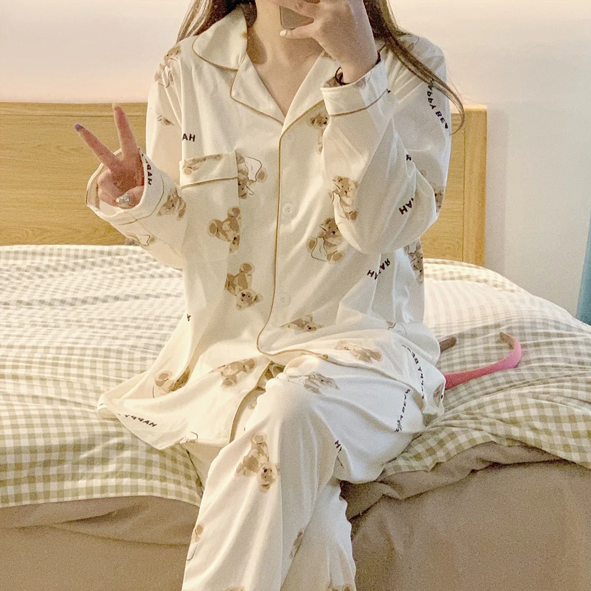 Home Suit Korean Sleepwear  Print Pajamas Women Autumn Pijama Pyjamas Long  Sleeve 2 Piece Set Nightwear