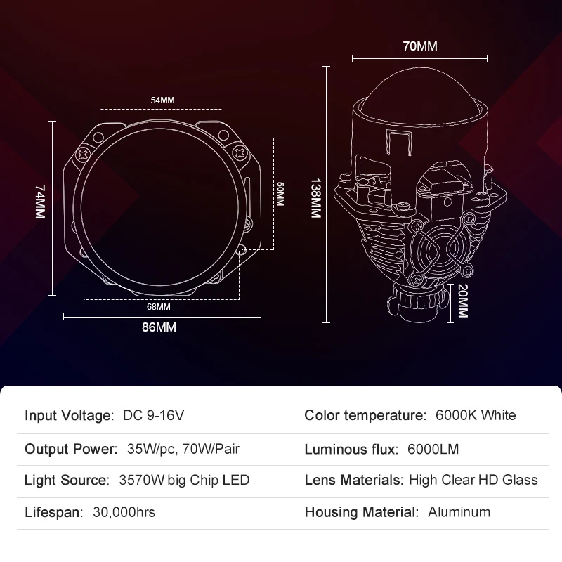 2 5-дюймовые двухсветодиодные линзы для проектора светодиодные фар H7 H4 9005 9006