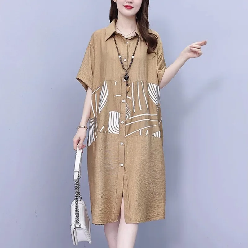 #7904 длинное платье-рубашка цвета хаки Оранжевое Женское свободное платье миди с