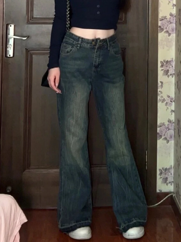 Plus Size Plus size women clothing 50.00kg Chubby Girl Retro High Waist Jeans Women's Loose All-Match Student Wide Leg ...