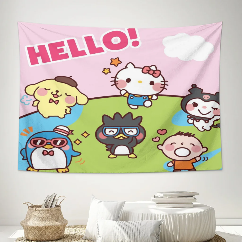 Милый аниме Sanrio Hello Kitty Kawaii гобелен декор комнаты эстетическое украшение дома
