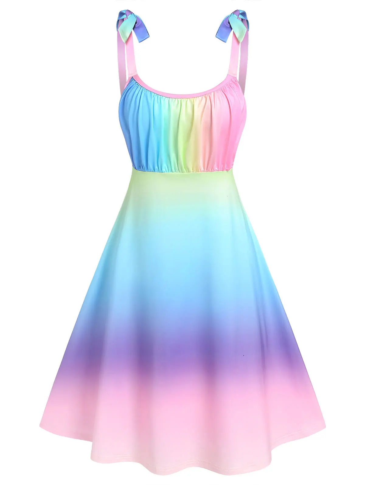 

Tie Strap Casual Sleeveless Pastel Color Rainbow Dress Ombre Tie Strap Casual Dresses