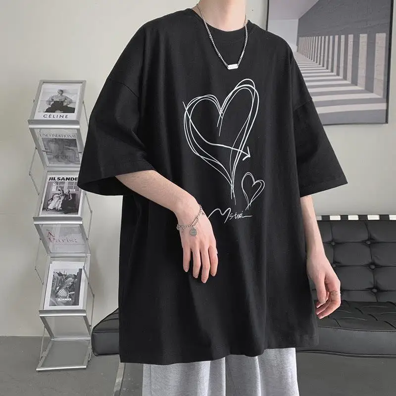 

Летняя футболка с коротким рукавом, мужская Свободная Повседневная Модная молодежная маленькая Модная брендовая футболка с коротким рукав...