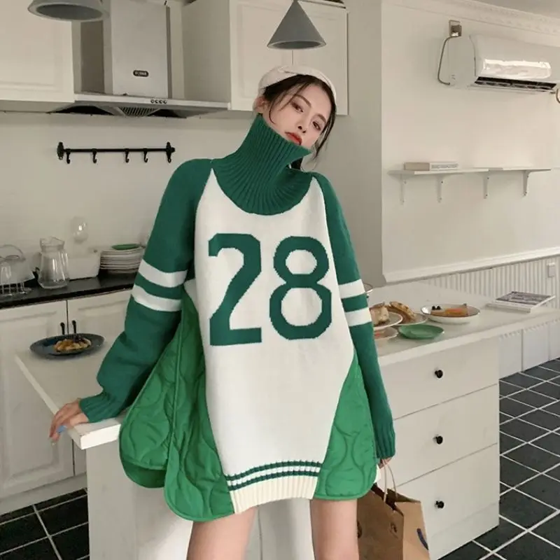 

Женский вязаный свободный свитер, пуловер с высоким воротником, джемпер для осени и зимы, 2022