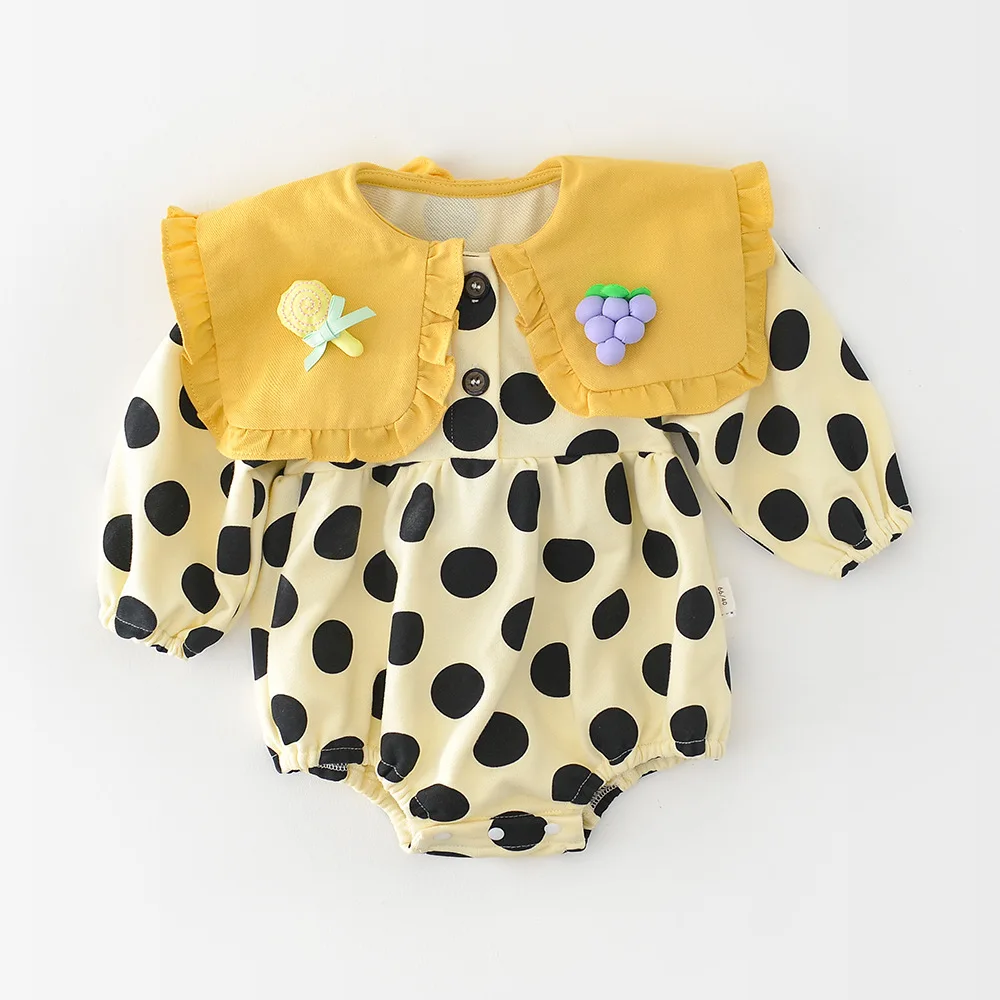 

Детский комбинезон 2022, детский хлопковый комбинезон в горошек с большими лацканами, детский комбинезон, Осенний комбинезон с длинным рукав...