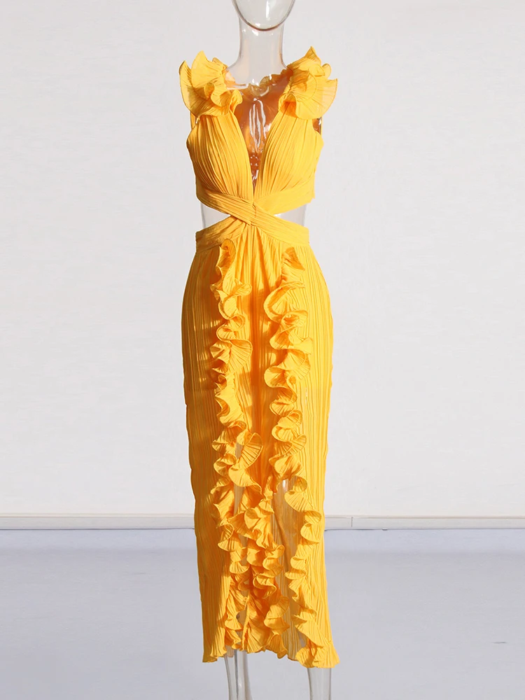 Женское лоскутное платье без рукавов VGH однотонное с глубоким V-образным вырезом